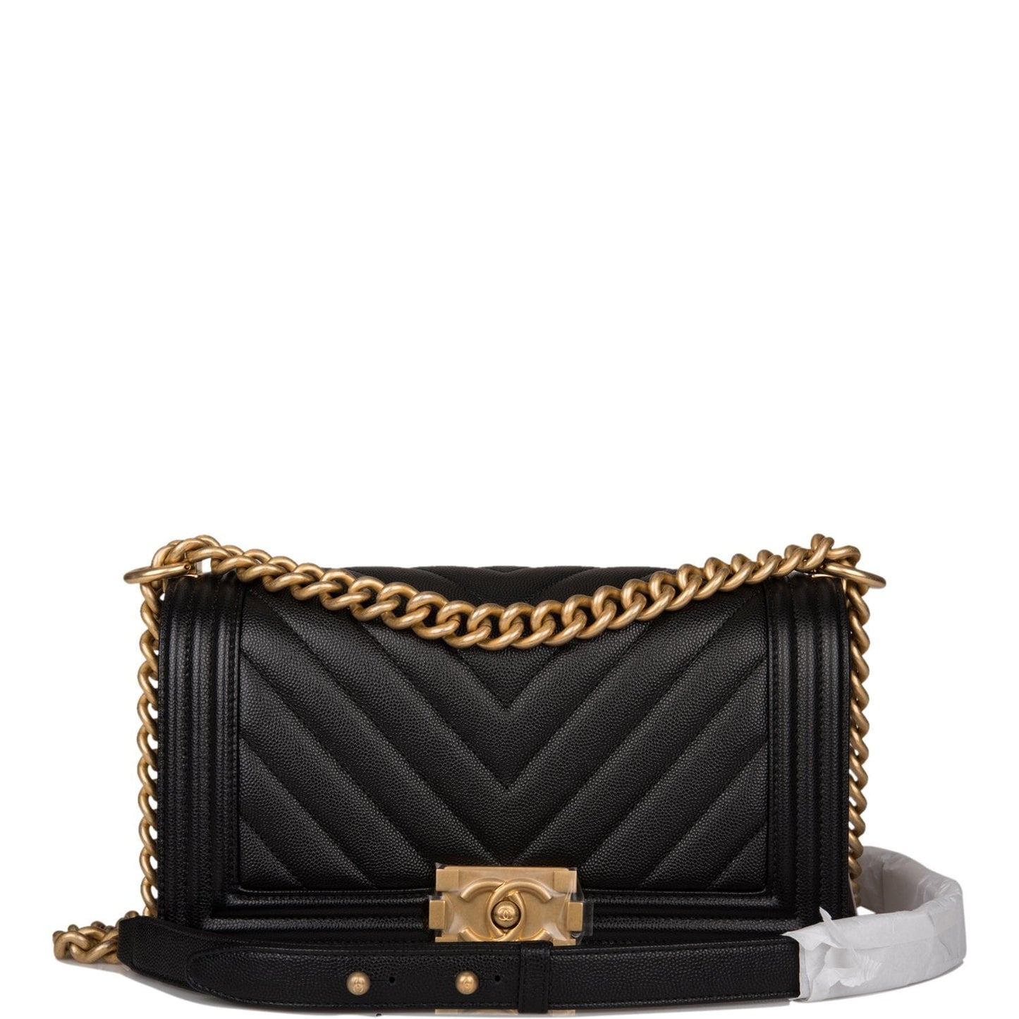 Chanel Medium Boy Bag Black Chevron Caviar Antique Gold Hardware Rovelle Bags