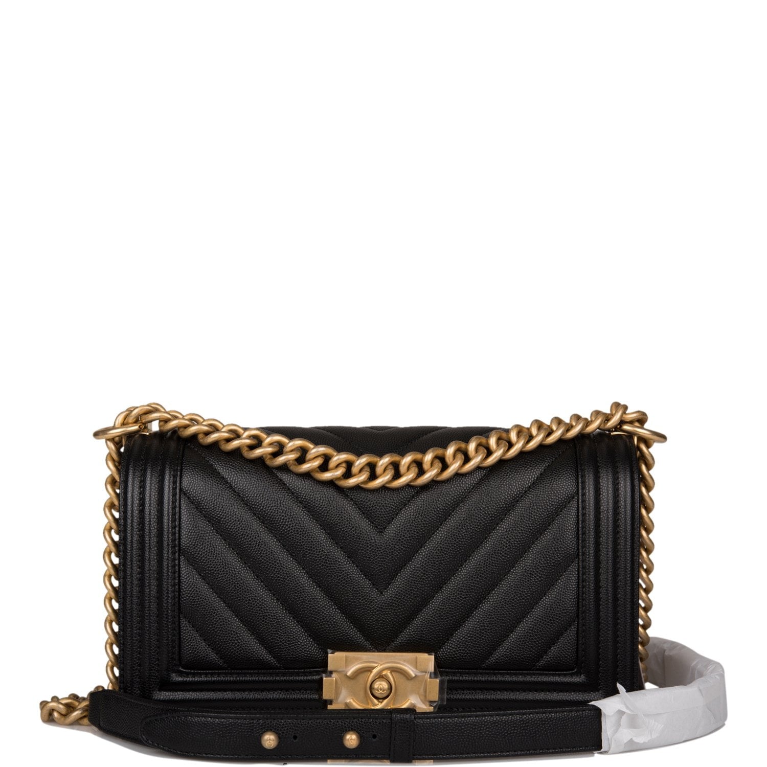 Chanel Medium Boy Bag Black Chevron Caviar Antique Gold Hardware Rovelle Bags