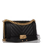Chanel Medium Boy Bag Black Chevron Caviar Antique Gold Hardware Rovelle Bags