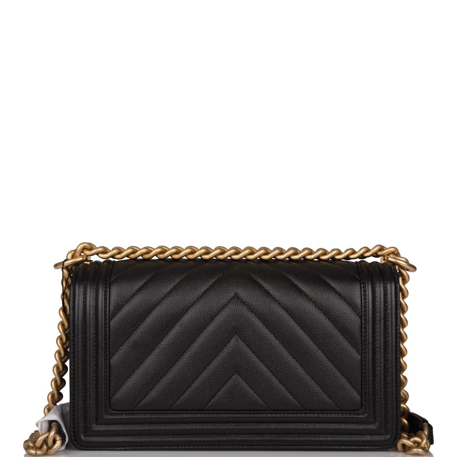 Chanel Medium Boy Bag Black Chevron Caviar Antique Gold Hardware Rovelle Bags