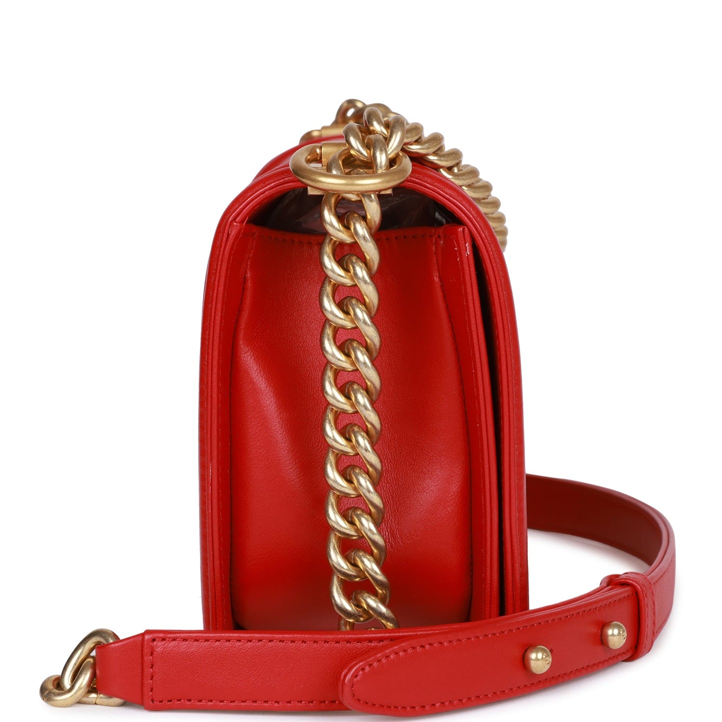 Chanel Medium Boy Bag Red Lambskin Antique Gold Hardware Rovelle Bags
