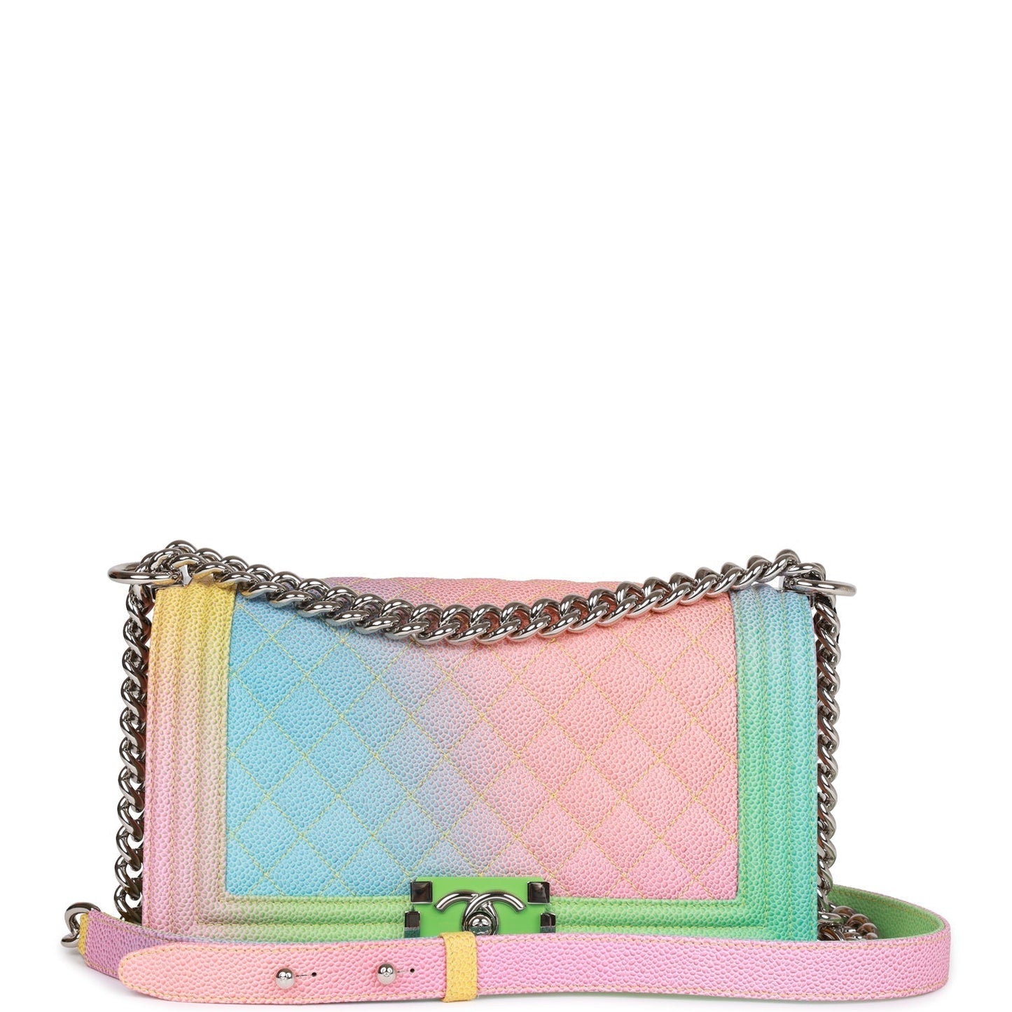 Chanel Medium Boy Bag Rainbow Caviar Silver Hardware Rovelle Bags