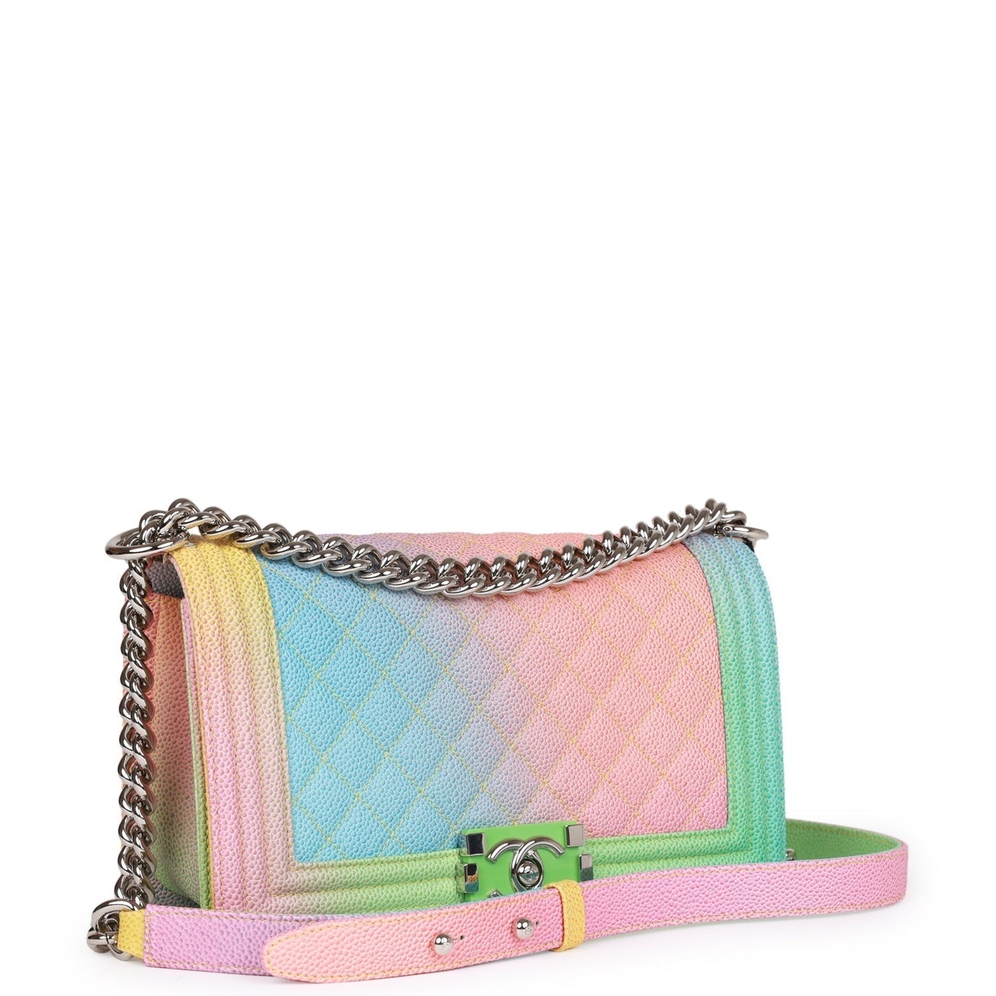 Chanel Medium Boy Bag Rainbow Caviar Silver Hardware Rovelle Bags