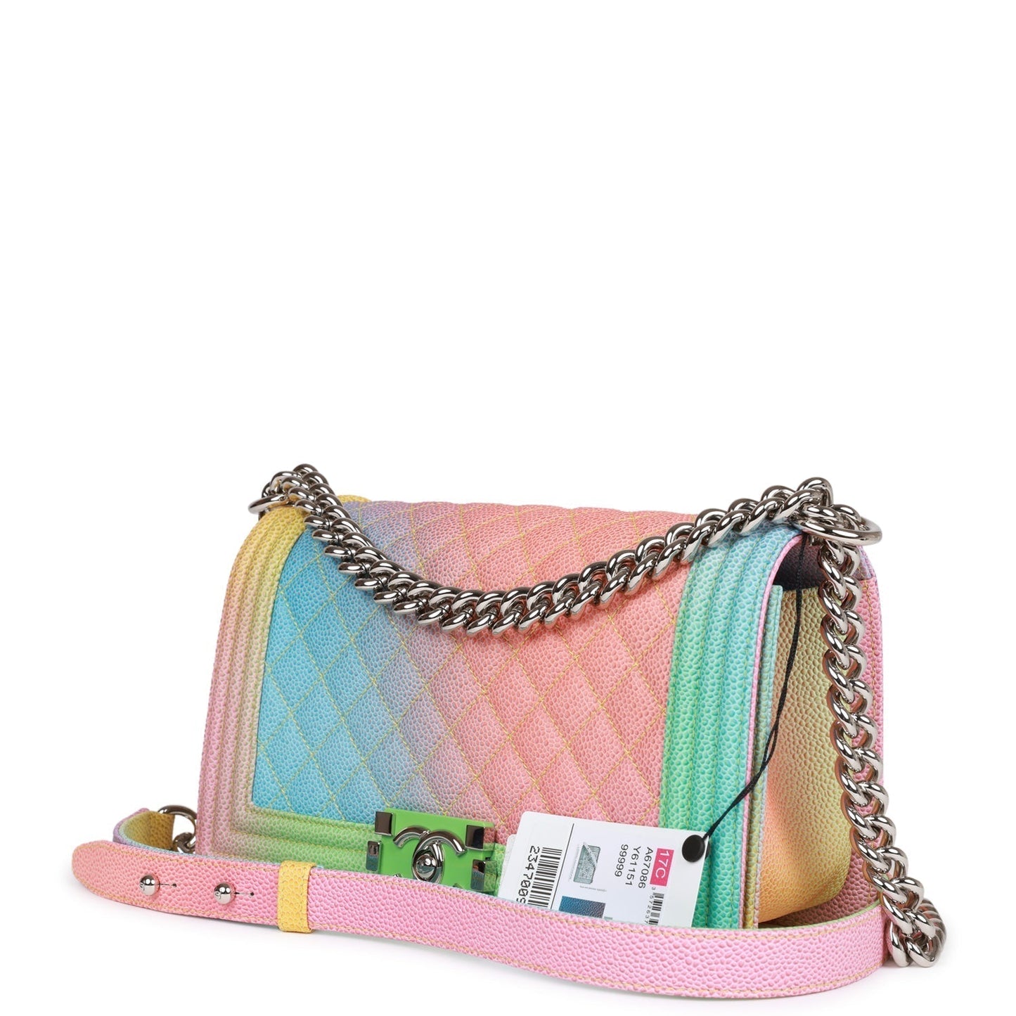 Chanel Medium Boy Bag Rainbow Caviar Silver Hardware Rovelle Bags