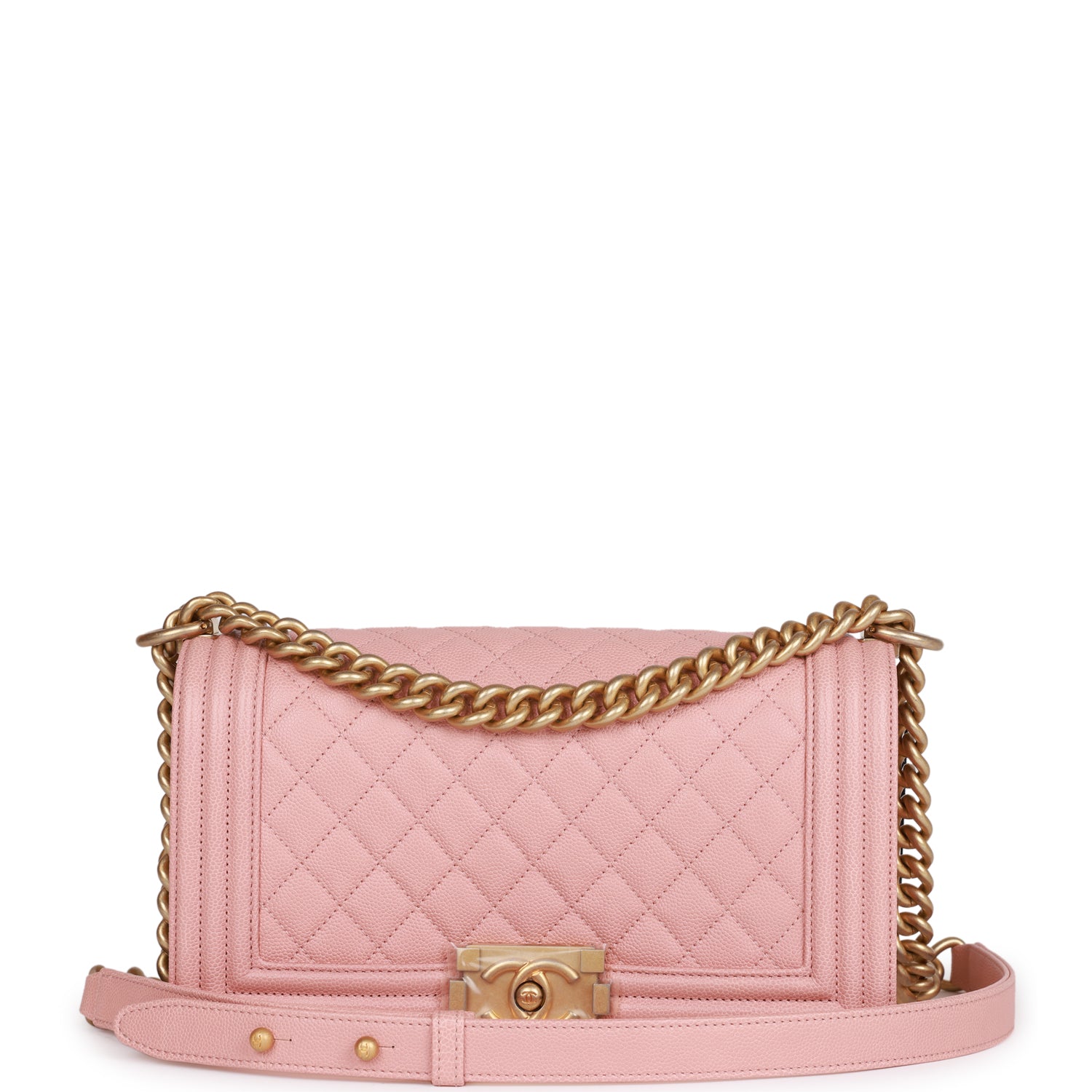 Chanel Medium Boy Bag Pink Caviar Antique Gold Hardware Rovelle Bags
