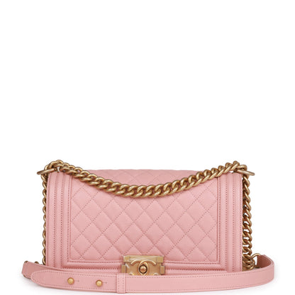 Chanel Medium Boy Bag Pink Caviar Antique Gold Hardware Rovelle Bags