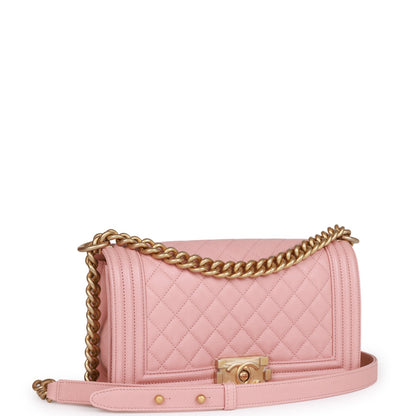 Chanel Medium Boy Bag Pink Caviar Antique Gold Hardware Rovelle Bags