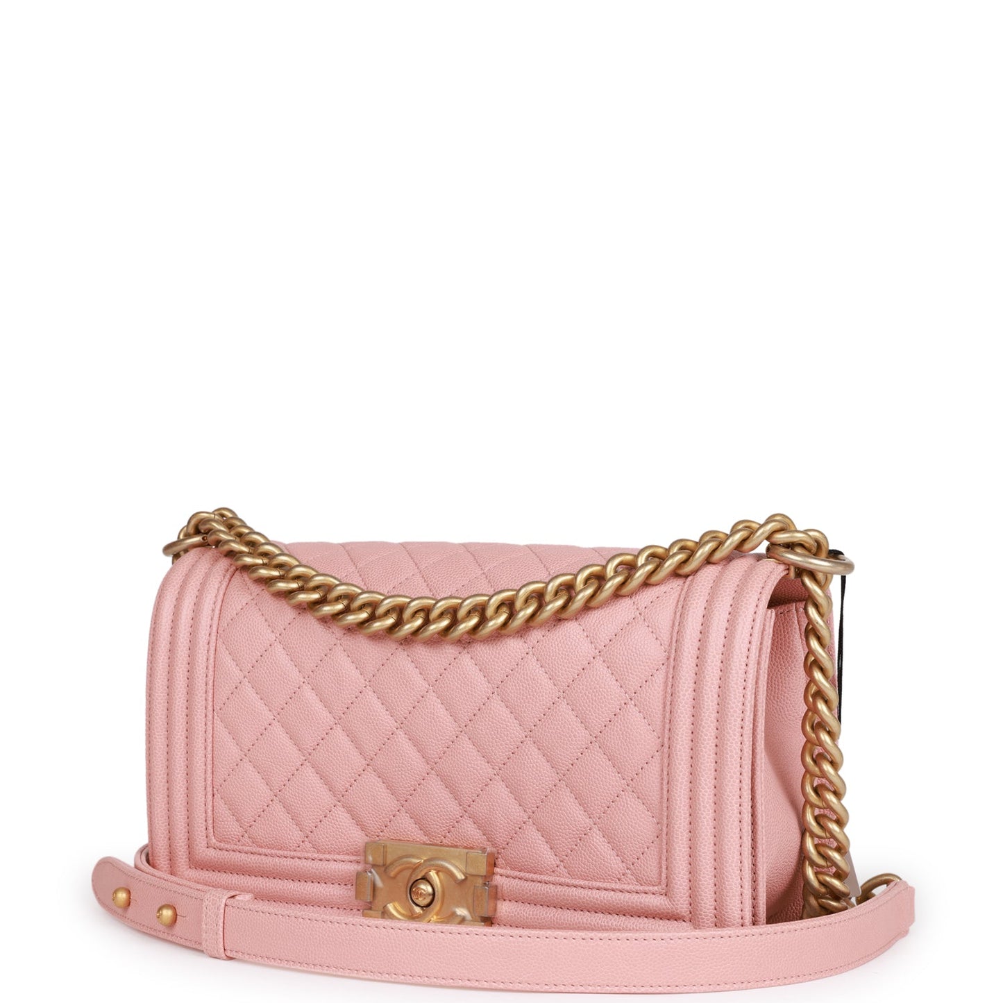 Chanel Medium Boy Bag Pink Caviar Antique Gold Hardware Rovelle Bags