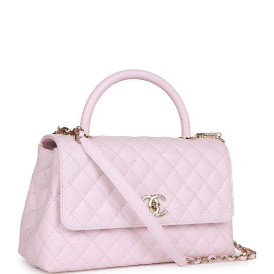 Chanel Medium Coco Handle Flap Bag Light Pink Caviar Light Gold Hardware Rovelle Bags