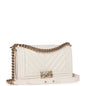 Chanel Medium Boy White Chevron Caviar Light Gold Hardware Rovelle Bags