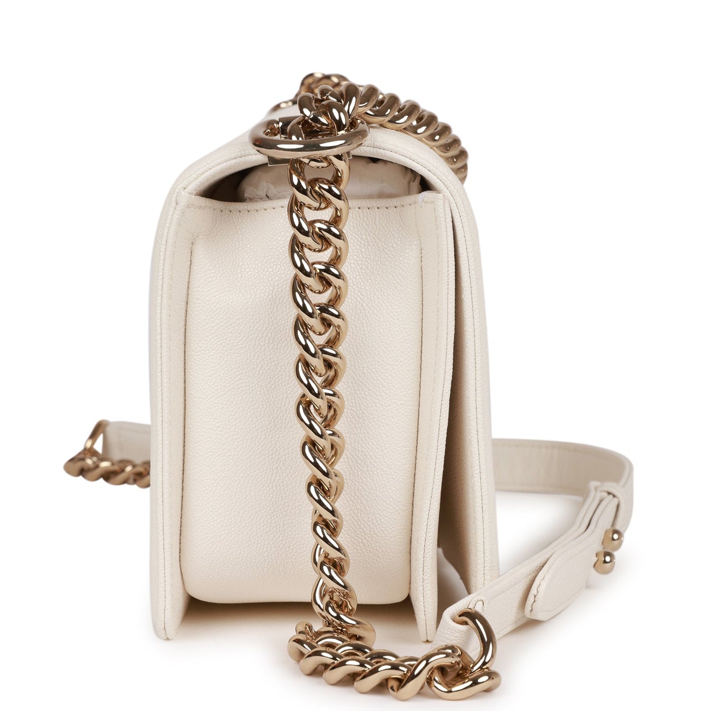 Chanel Medium Boy White Chevron Caviar Light Gold Hardware Rovelle Bags