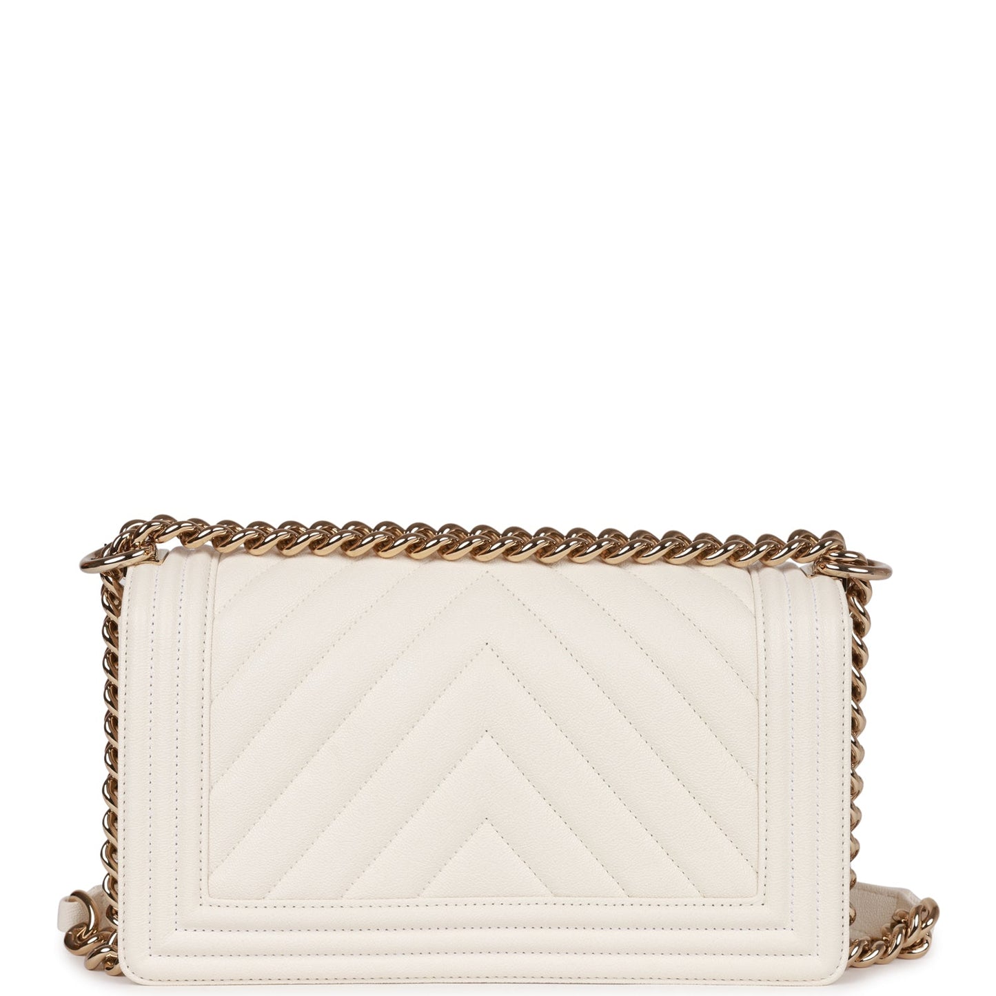 Chanel Medium Boy White Chevron Caviar Light Gold Hardware Rovelle Bags
