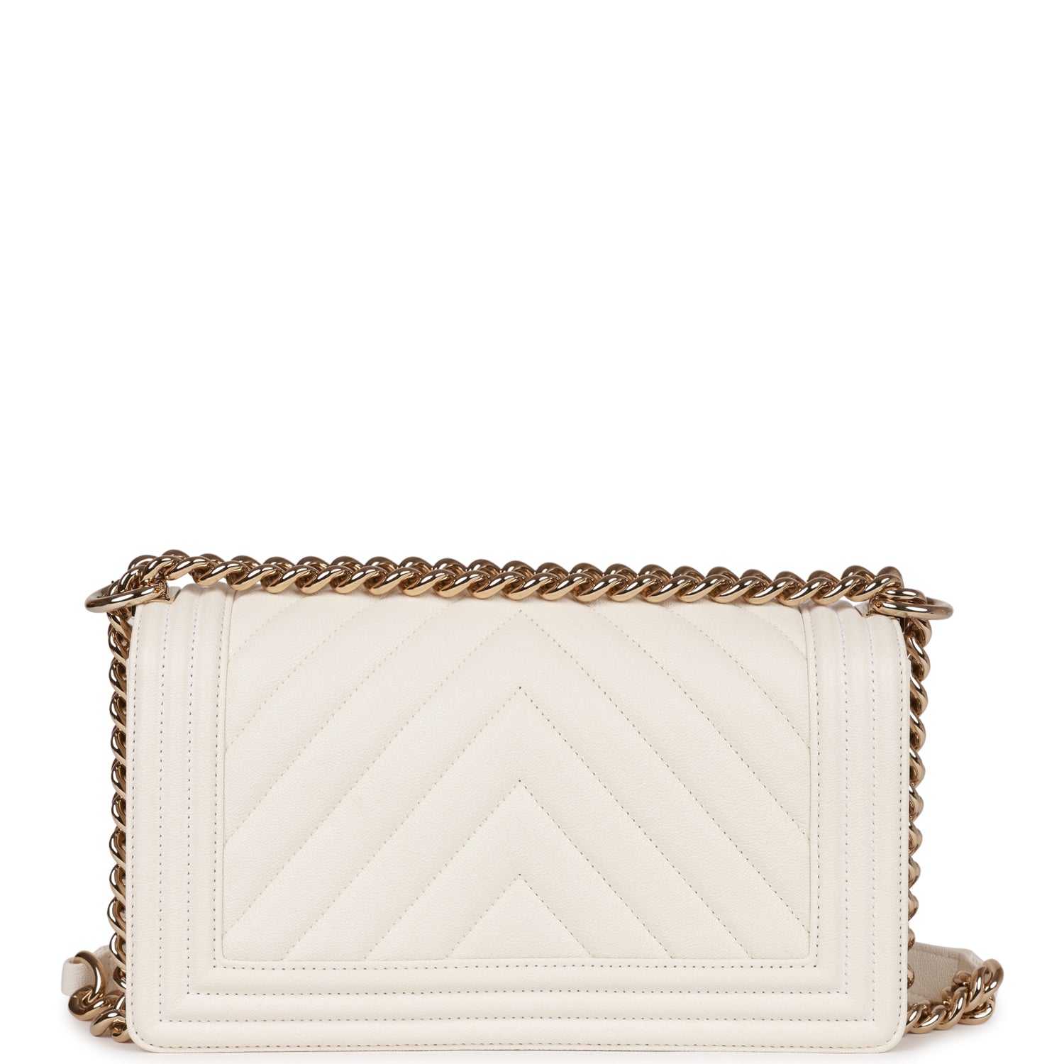 Chanel Medium Boy White Chevron Caviar Light Gold Hardware Rovelle Bags