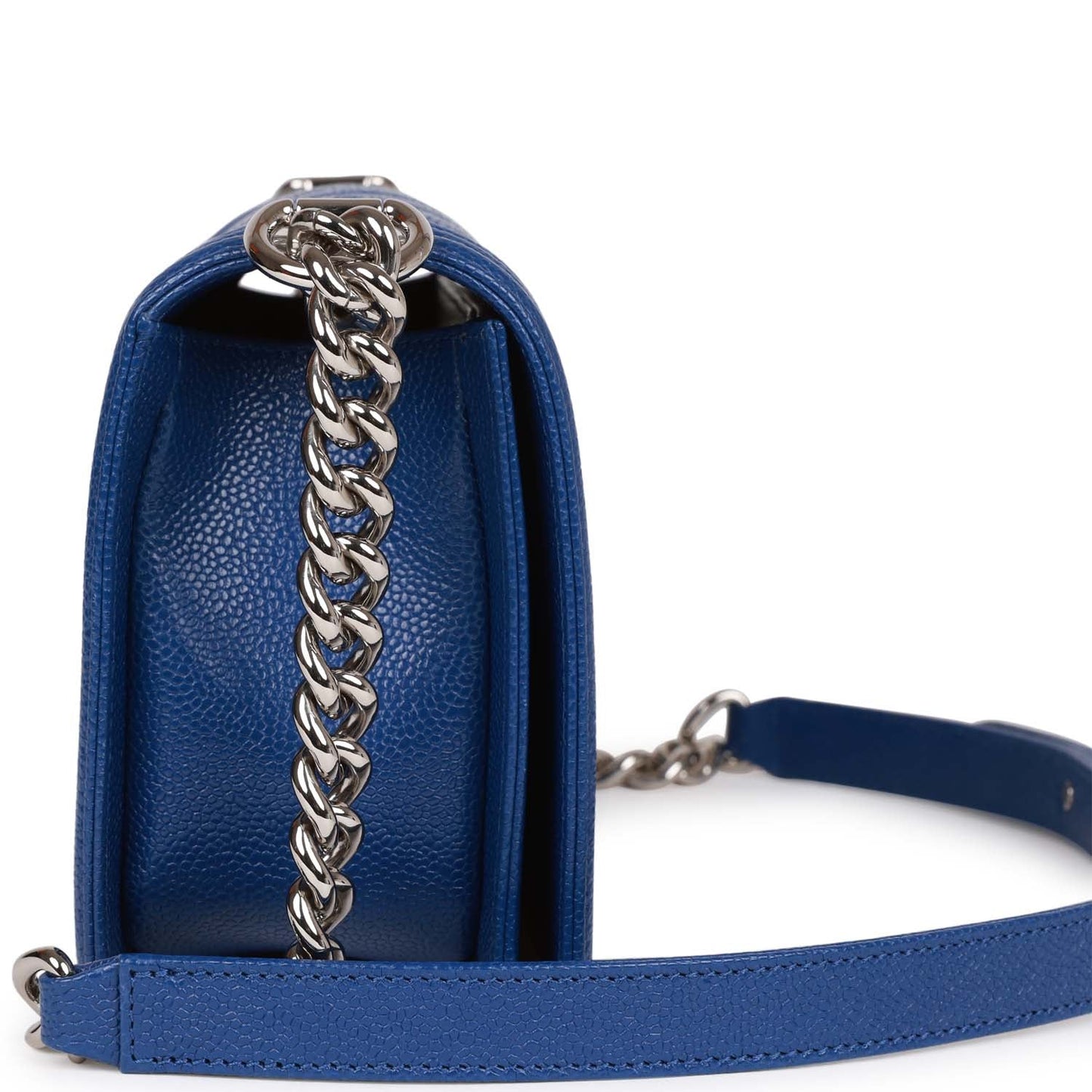 Chanel Medium Boy Bag Blue Chevron Caviar Silver Hardware Rovelle Bags
