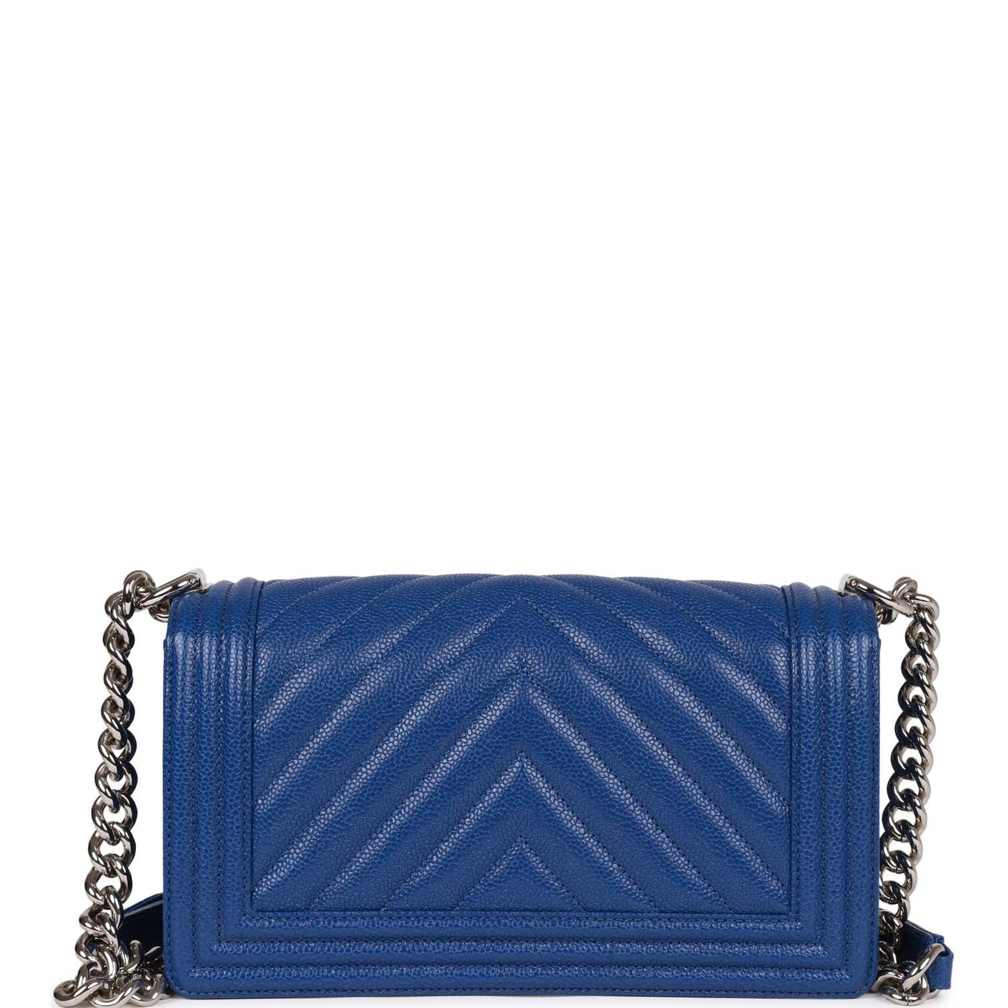 Chanel Medium Boy Bag Blue Chevron Caviar Silver Hardware Rovelle Bags