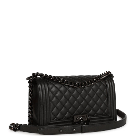Chanel Medium Boy Bag So Black Caviar Black Hardware Rovelle Bags