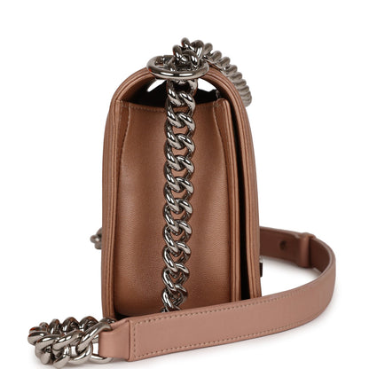 Chanel Medium Boy Bag Metallic Rose Gold Lambskin Silver Hardware Rovelle Bags