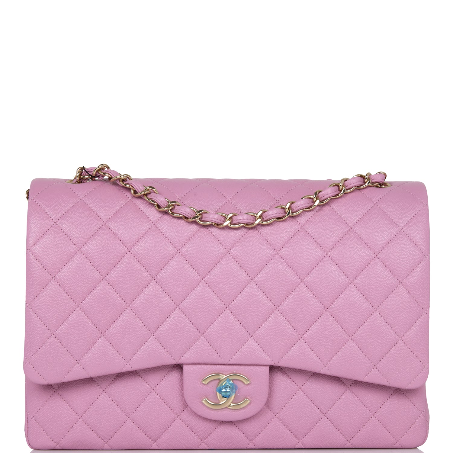 Chanel Maxi Classic Double Flap Bag Dark Pink Caviar Light Gold Hardware Rovelle Bags