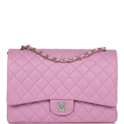 Chanel Maxi Classic Double Flap Bag Dark Pink Caviar Light Gold Hardware Rovelle Bags