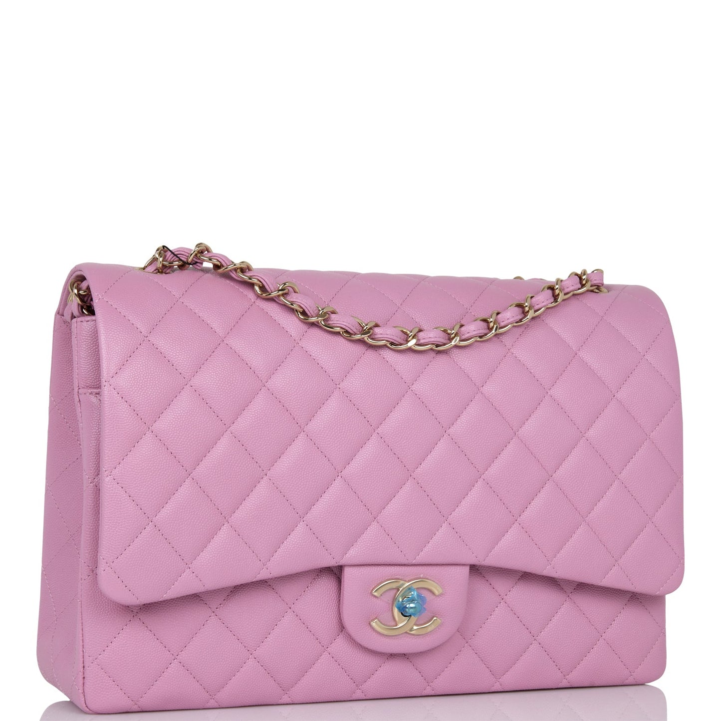 Chanel Maxi Classic Double Flap Bag Dark Pink Caviar Light Gold Hardware Rovelle Bags