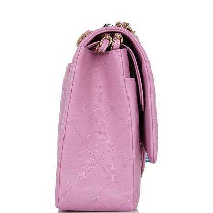 Chanel Maxi Classic Double Flap Bag Dark Pink Caviar Light Gold Hardware Rovelle Bags