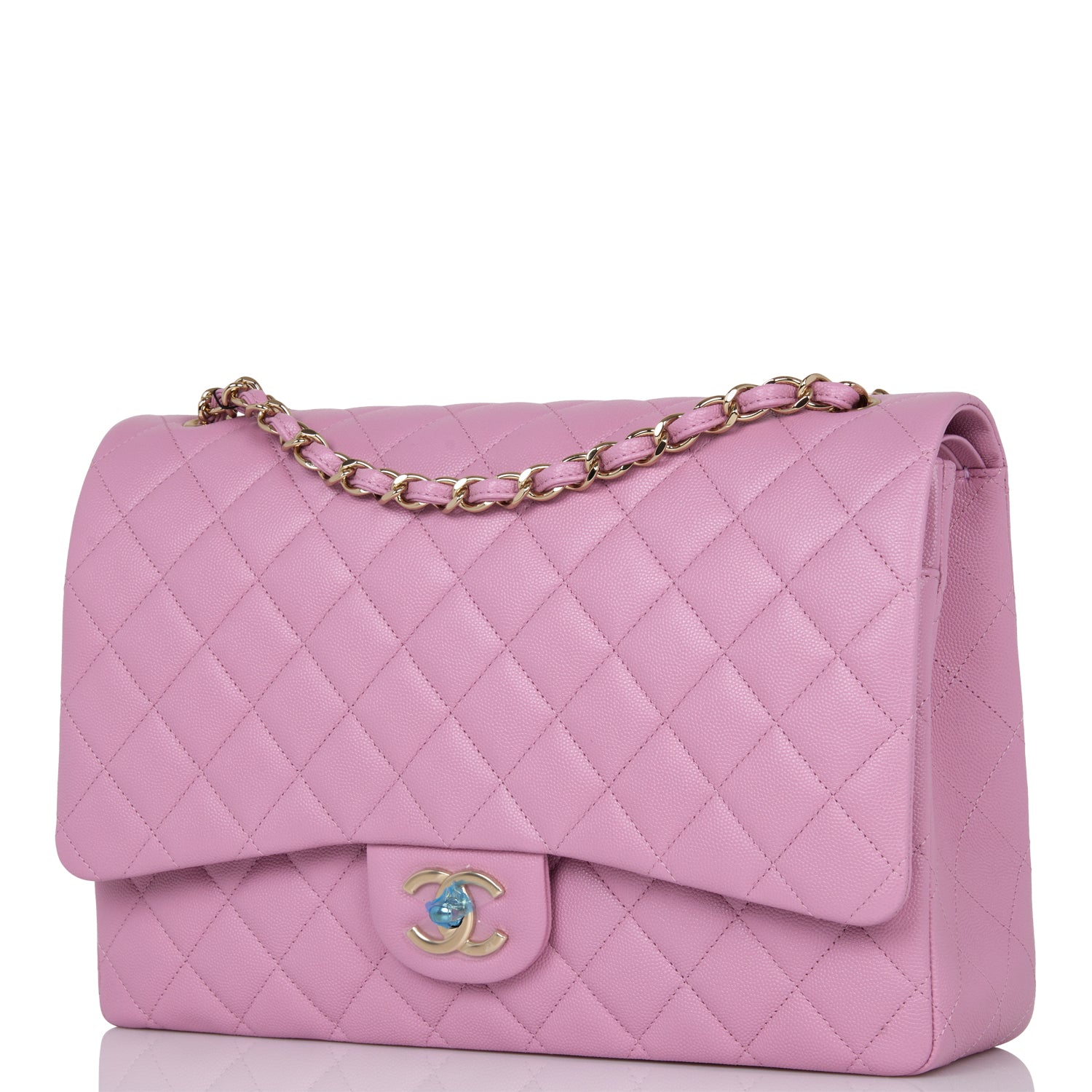 Chanel Maxi Classic Double Flap Bag Dark Pink Caviar Light Gold Hardware Rovelle Bags