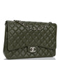 Chanel Maxi Classic Double Flap Bag Dark Green Caviar Silver Hardware Rovelle Bags