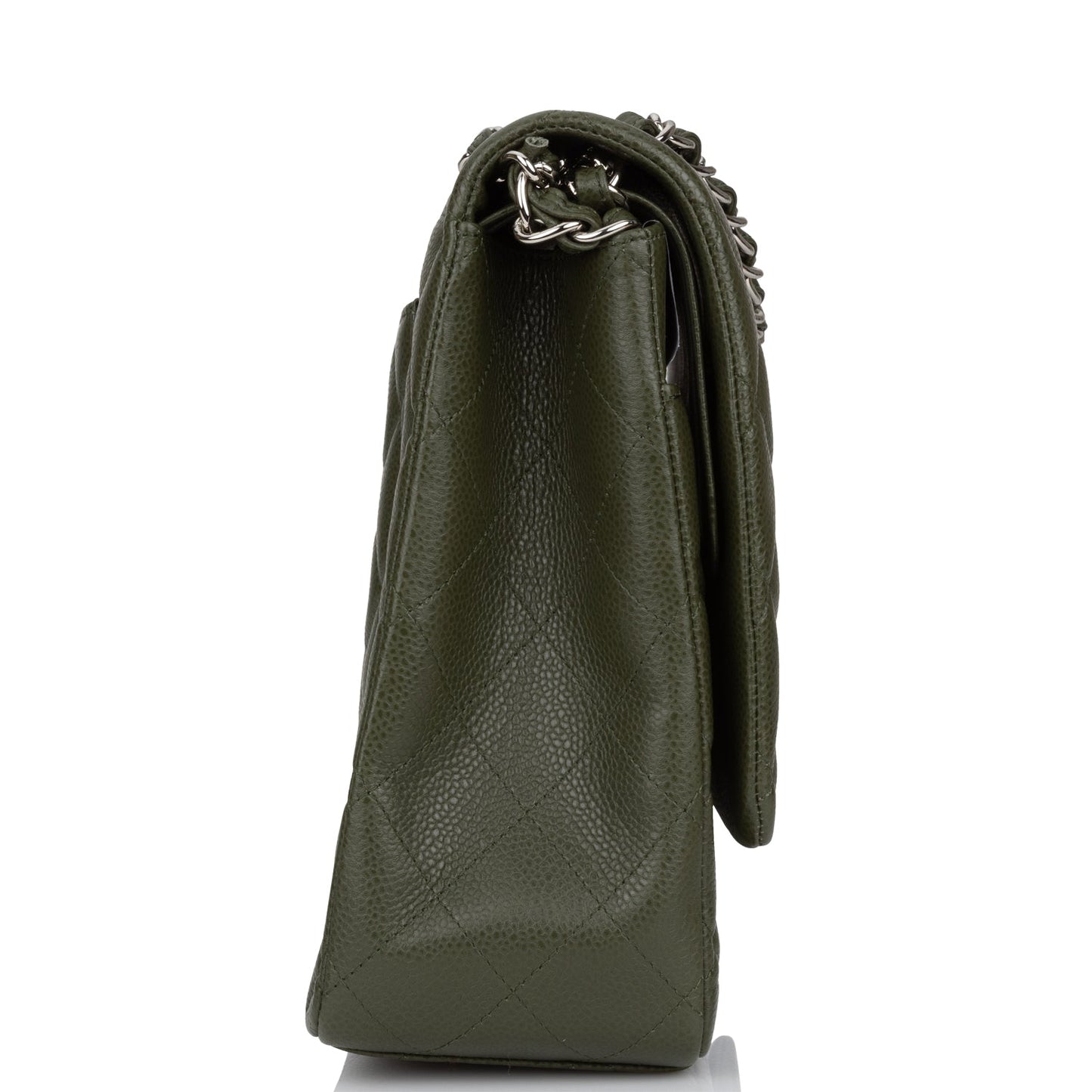 Chanel Maxi Classic Double Flap Bag Dark Green Caviar Silver Hardware Rovelle Bags