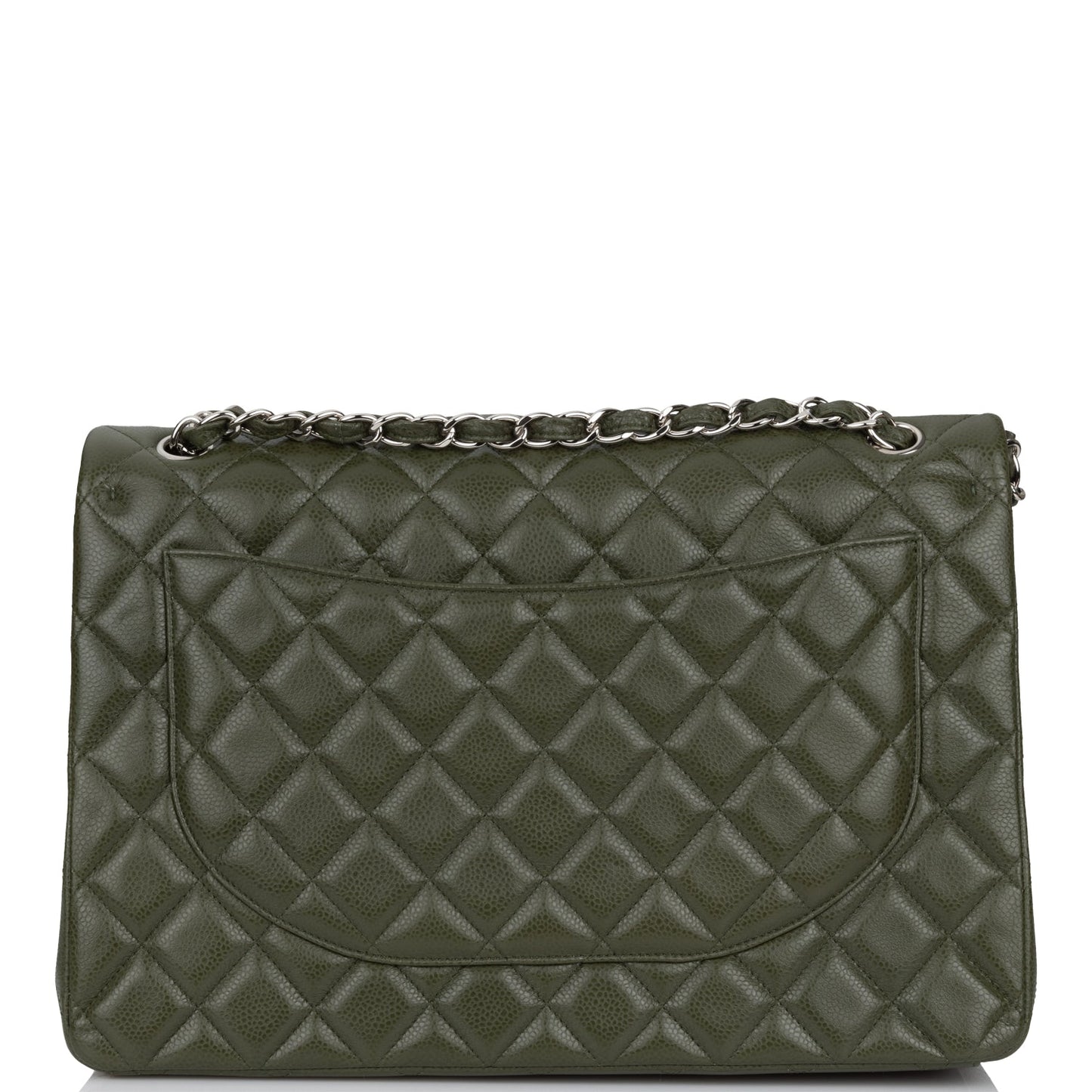 Chanel Maxi Classic Double Flap Bag Dark Green Caviar Silver Hardware Rovelle Bags