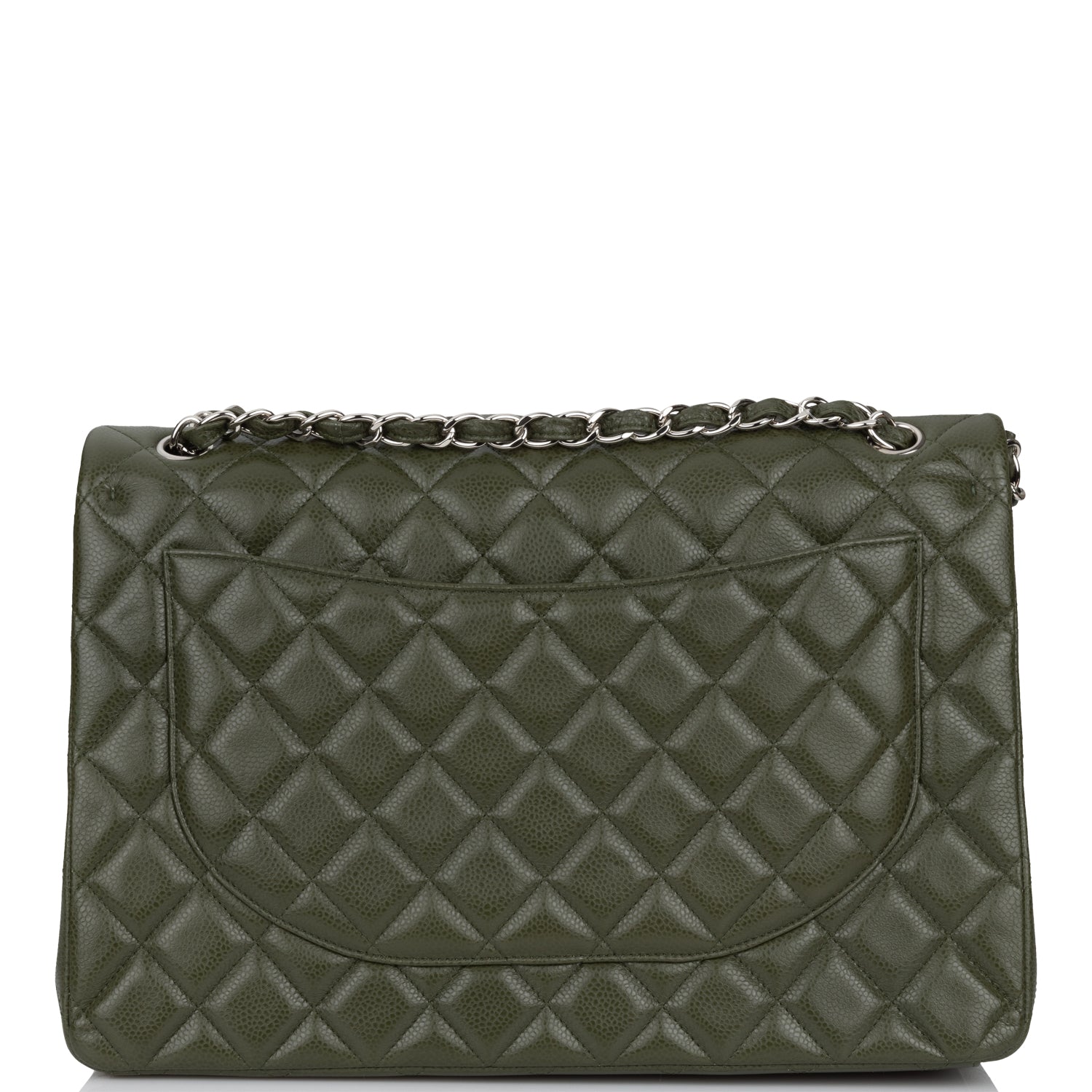 Chanel Maxi Classic Double Flap Bag Dark Green Caviar Silver Hardware Rovelle Bags