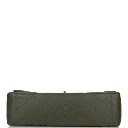 Chanel Maxi Classic Double Flap Bag Dark Green Caviar Silver Hardware Rovelle Bags