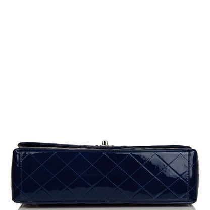 Chanel Maxi Classic Single Flap Bag Dark Blue Patent Silver Hardware Rovelle Bags