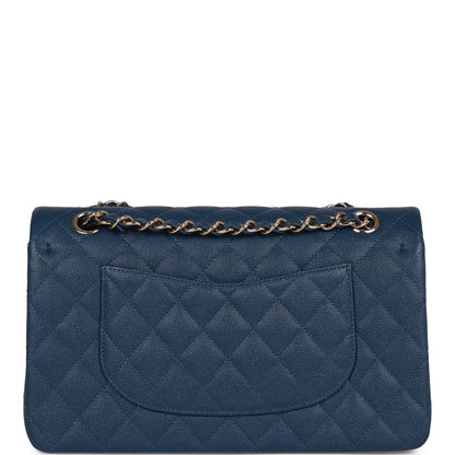 Chanel Medium Classic Double Flap Bag Blue Caviar Light Gold Hardware Rovelle Bags
