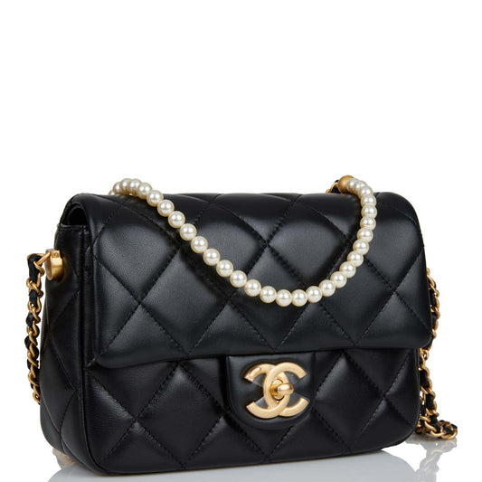 Chanel Mini My Perfect Flap Bag Black Lambskin Antique Gold Hardware Rovelle Bags