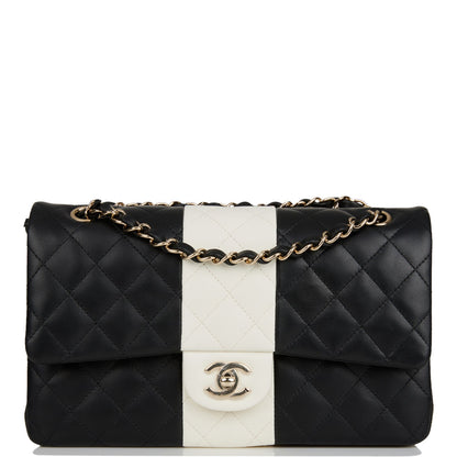 Chanel Medium Classic Double Flap Bag Black And White Lambskin Light Gold Hardware Rovelle Bags