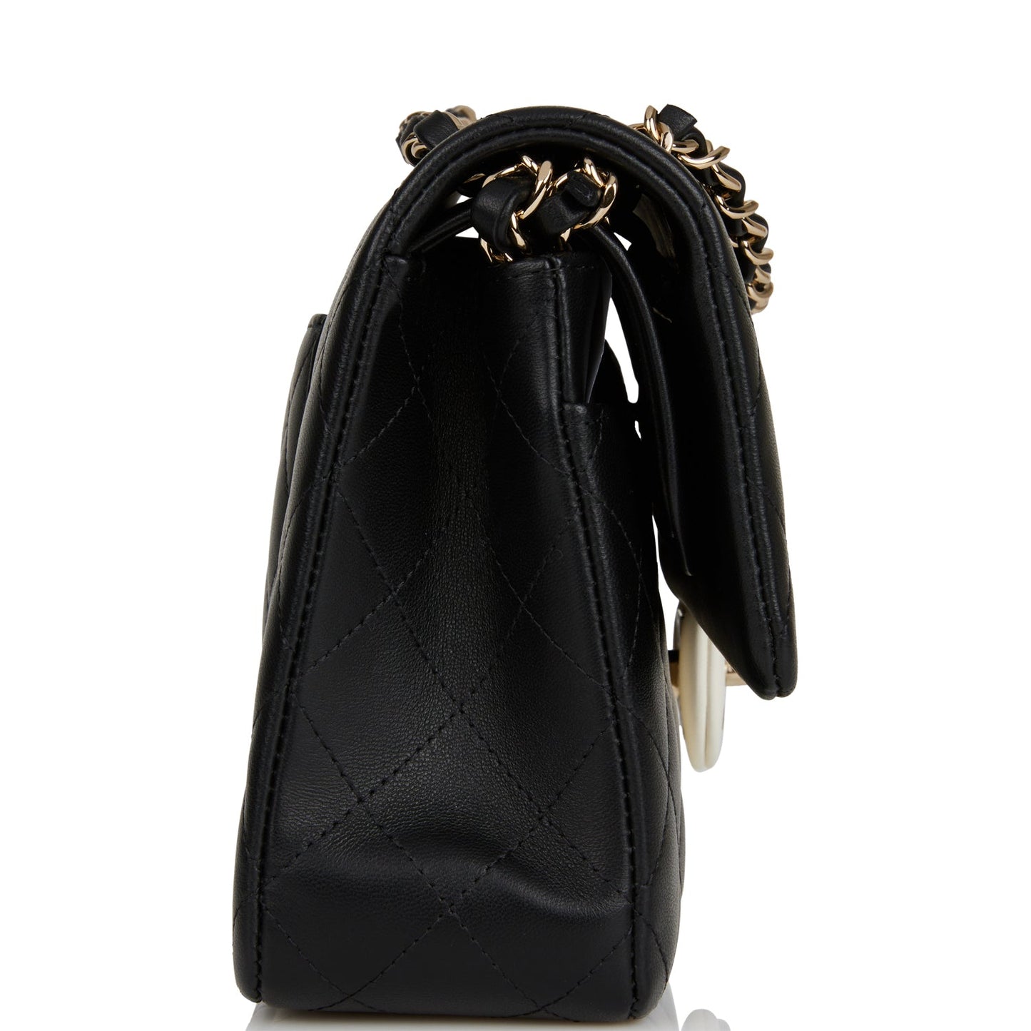 Chanel Medium Classic Double Flap Bag Black And White Lambskin Light Gold Hardware Rovelle Bags