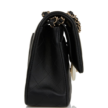 Chanel Medium Classic Double Flap Bag Black And White Lambskin Light Gold Hardware Rovelle Bags