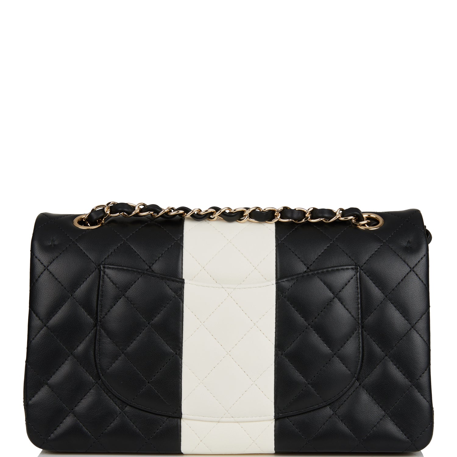 Chanel Medium Classic Double Flap Bag Black And White Lambskin Light Gold Hardware Rovelle Bags