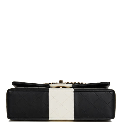 Chanel Medium Classic Double Flap Bag Black And White Lambskin Light Gold Hardware Rovelle Bags