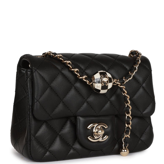 Chanel Pearl Crush Mini Square Flap Bag Black Lambskin Light Gold Hardware Rovelle Bags