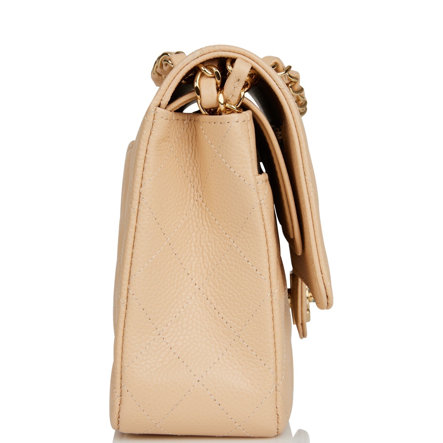 Chanel Medium Classic Double Flap Bag Beige Quilted Caviar Gold Hardware Rovelle Bags