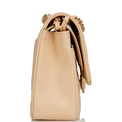 Chanel Medium Classic Double Flap Bag Beige Quilted Caviar Gold Hardware Rovelle Bags