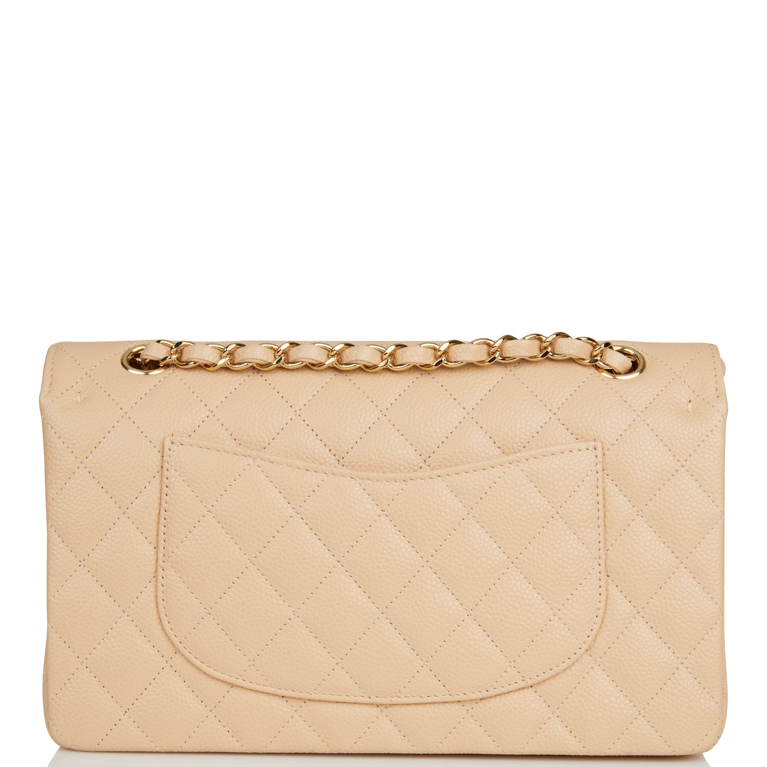 Chanel Medium Classic Double Flap Bag Beige Quilted Caviar Gold Hardware Rovelle Bags