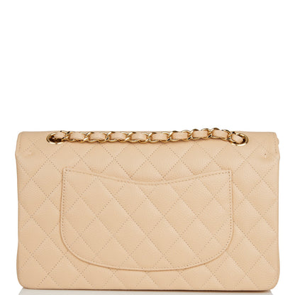 Chanel Medium Classic Double Flap Bag Beige Quilted Caviar Gold Hardware Rovelle Bags