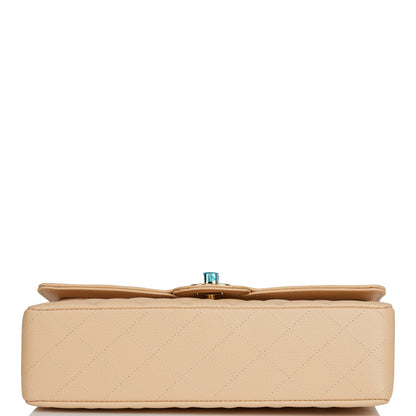 Chanel Medium Classic Double Flap Bag Beige Quilted Caviar Gold Hardware Rovelle Bags