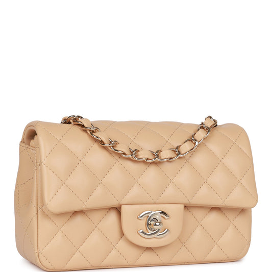 Chanel Mini Rectangular Flap Bag Beige Lambskin Light Gold Hardware Rovelle Bags