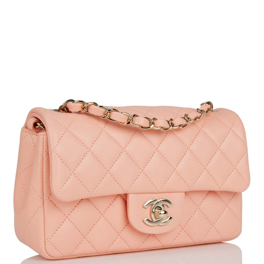 Chanel Mini Rectangular Flap Bag Peach Lambskin Light Gold Hardware Rovelle Bags