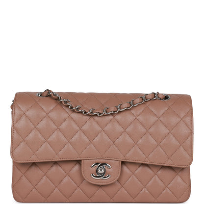 Chanel Medium Classic Double Flap Bag Beige Caviar Silver Hardware Rovelle Bags
