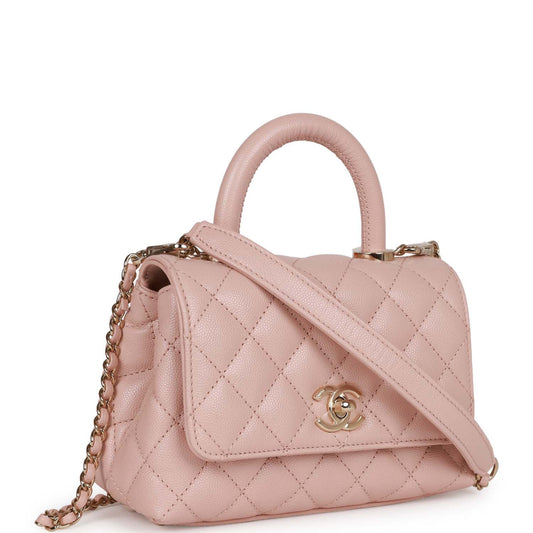 Chanel Mini Coco Handle Flap Bag Pink Caviar Light Gold Hardware Rovelle Bags
