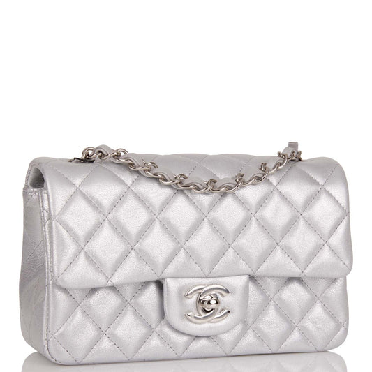 Chanel Mini Rectangular Flap Bag Silver Iridescent Lambskin Silver Hardware Rovelle Bags